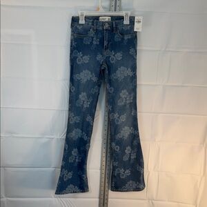 Abercrombie Kids Floral Flare Jeans High Rise Blue Denim NWT Size 9/10 Long